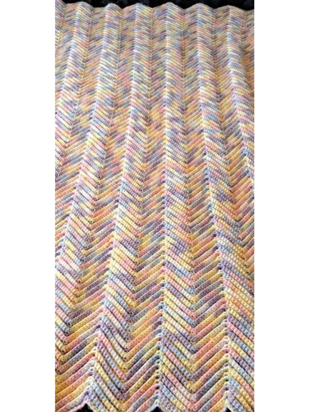 Handmade Chevron Crochet Throw Blanket In Pastel Rainbow Colors 32 Inches Wide